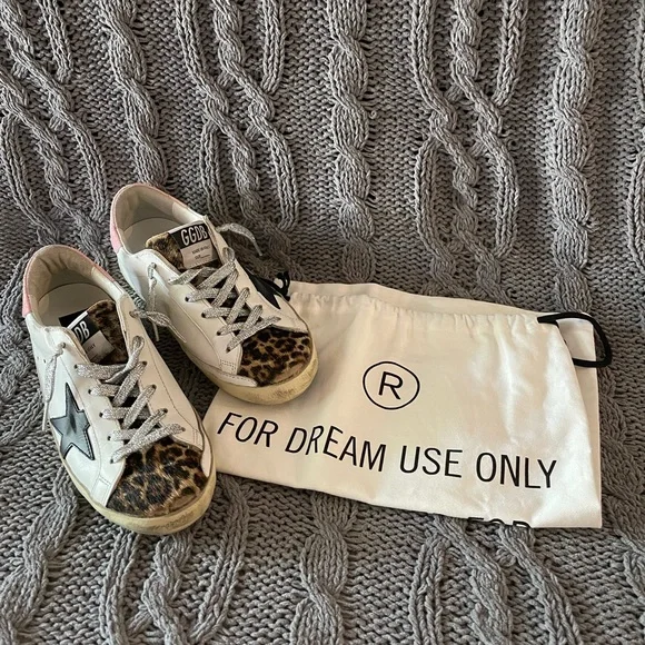 Golden Goose Leopard Print Sneakers with Pink Heel